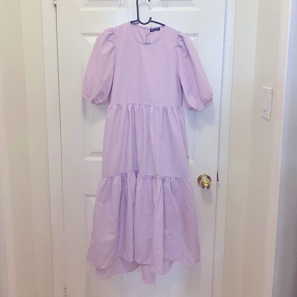 Lilac Puff Sleeve MIDI Dress